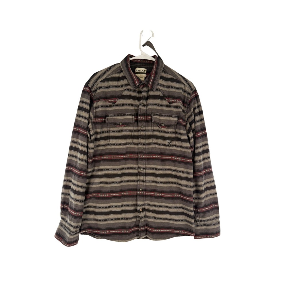 Ariat Retro Fit Long Sleeve Western Snap Humphry Print Shirt Mens Large Grey